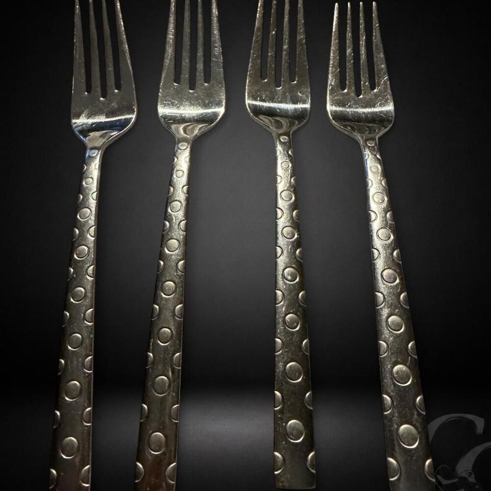 Oneida Cirque Salad Forks 7 1/8” Stainless Dots Bubbles Circles Set of 4